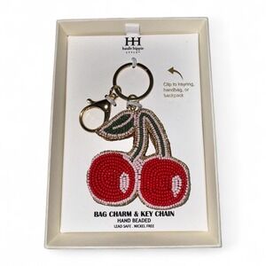 Haute Hippie Style Red Cherry‎ Bag Charm Keychain Hand Beaded